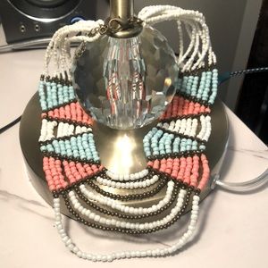 Tribal Turquoise White Coral beaded Collar Necklace